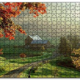 Cakapuzzle Sonbaharda Hala Yeşil Çayırlar ve Uzaktaki Ev Mdf 255 Parça Puzzle