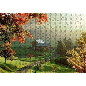 Cakapuzzle Sonbaharda Hala Yeşil Çayırlar ve Uzaktaki Ev Mdf 255 Parça Puzzle