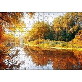 Cakapuzzle Sonbaharda Ormanın İçindeki Berrak Nehir 120 Parça Ahşap Puzzle