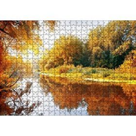 Cakapuzzle Sonbaharda Ormanın İçindeki Berrak Nehir 120 Parça Ahşap Puzzle