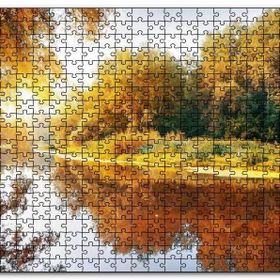 Cakapuzzle Sonbaharda Ormanın İçindeki Berrak Nehir Mdf 120 Parça Puzzle