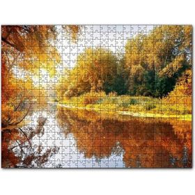 Cakapuzzle Sonbaharda Ormanın İçindeki Berrak Nehir Mdf 120 Parça Puzzle