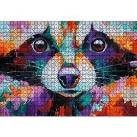 Cakapuzzle Soyut Boyalı Rakun Görseli 1000 Parça Ahşap Puzzle