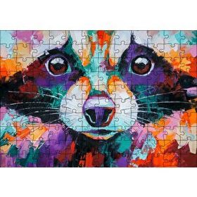Cakapuzzle Soyut Boyalı Rakun Görseli 120 Parça Mdf Puzzle