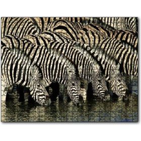 Cakapuzzle Su İçen Zebra Sürüsü Görseli Mdf 120 Parça Puzzle