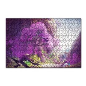 Cakapuzzle Su Kenarındaki Beyaz Atlı ve Dev Mor Ağaç 120 Parça Ahşap Puzzle