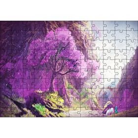 Cakapuzzle Su Kenarındaki Beyaz Atlı ve Dev Mor Ağaç 120 Parça Ahşap Puzzle