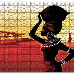 Cakapuzzle Su Taşıyan Afrikalı Kadın Günbatımı Arkaplan Mdf 255 Parça Puzzle