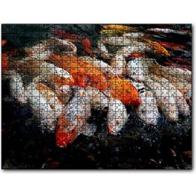 Cakapuzzle Su Üzerine Çıkmış Koi Balıkları Yağlıboya Çizim Mdf 120 Parça Puzzle