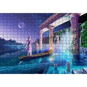 Cakapuzzle Sularla Kaplı Antik Sütunlar Sandal ve Kız 120 Parça Ahşap Puzzle