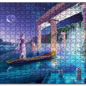 Cakapuzzle Sularla Kaplı Antik Sütunlar Sandal ve Kız Mdf 120 Parça Puzzle
