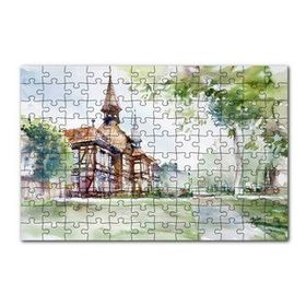 Cakapuzzle Suluboya Efekt Binalar ve Ağaçlar Çizim 120 Parça Ahşap Puzzle