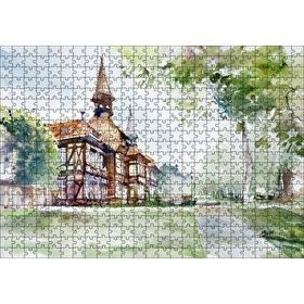 Cakapuzzle Suluboya Efekt Binalar ve Ağaçlar Çizim 120 Parça Ahşap Puzzle