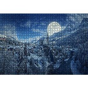 Cakapuzzle Süper Dolunay ve Karla Kaplı Kasaba 120 Parça Ahşap Puzzle