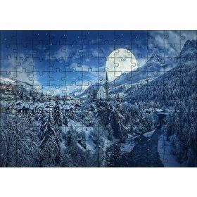 Cakapuzzle Süper Dolunay ve Karla Kaplı Kasaba 120 Parça Ahşap Puzzle