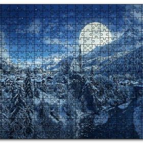 Cakapuzzle Süper Dolunay ve Karla Kaplı Kasaba Mdf 120 Parça Puzzle