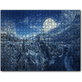 Cakapuzzle Süper Dolunay ve Karla Kaplı Kasaba Mdf 120 Parça Puzzle