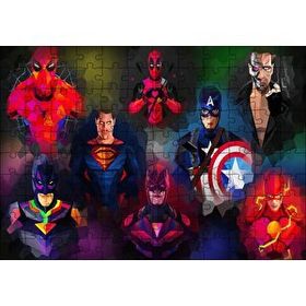 Cakapuzzle Süper Kahramanlar Low Poly Çizim 120 Parça Ahşap Puzzle