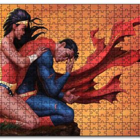 Cakapuzzle Süpermen ve Sarılan Harika Kadın Görseli Mdf 120 Parça Puzzle