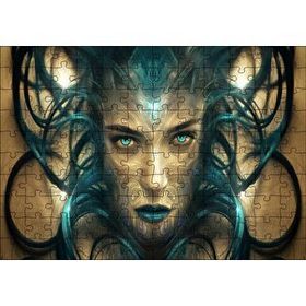 Cakapuzzle Sürrealistik Kadın Yüzü ve Siyah Saçları 120 Parça Ahşap Puzzle