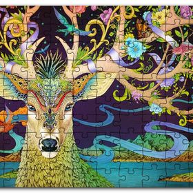 Cakapuzzle Süslemeli Boynuzlarıyla Geyik İllüstrasyon Mdf 255 Parça Puzzle