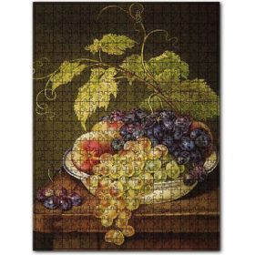 Cakapuzzle Tabakta Siyah Beyaz Üzüm ve Şeftali Görseli Ahşap 255 Parça Puzzle