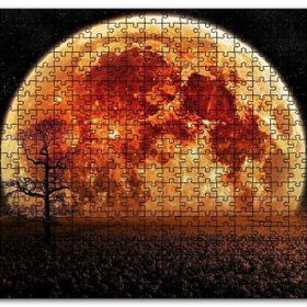 Cakapuzzle Tarlada Yalnız Ağaç ve Olağanüstü Süper Ay Mdf 500 Parça Puzzle