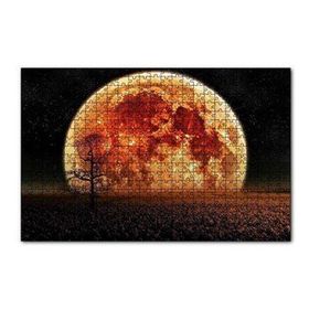 Cakapuzzle Tarlada Yalnız Ağaç ve Olağanüstü Süper Ay Yapboz MDF Puzzle