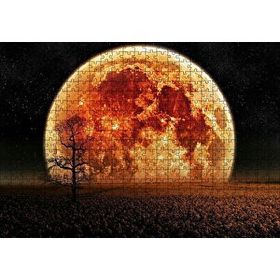 Cakapuzzle Tarlada Yalnız Ağaç ve Olağanüstü Süper Ay Yapboz MDF Puzzle