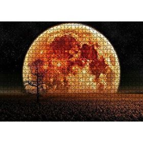 Cakapuzzle Tarlada Yalnız Ağaç ve Olağanüstü Süper Ay Yapboz MDF Puzzle