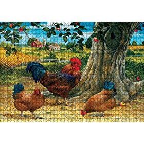 Cakapuzzle Tavuk Horoz Elma Ağacı Ev Manzarası Görseli 1000 Parça Puzzle
