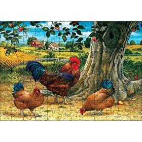 Cakapuzzle Tavuk Horoz Elma Ağacı Ev Manzarası Görseli 120 Parça Puzzle