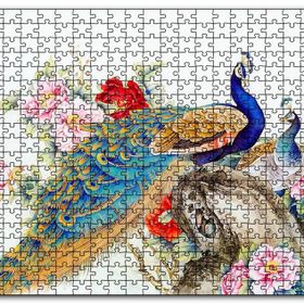 Cakapuzzle Tavuskuşları ve Çiçekler Dijital Çizim Mdf 1000 Parça Puzzle
