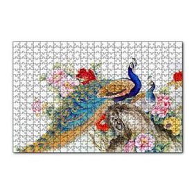 Cakapuzzle Tavuskuşları ve Çiçekler Dijital Çizim Yapboz MDF Puzzle