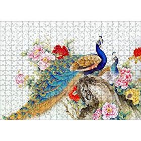 Cakapuzzle Tavuskuşları ve Çiçekler Dijital Çizim Yapboz MDF Puzzle