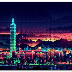 Cakapuzzle Tayvan Taipei Gece Manzarası Artwork Mdf 120 Parça Puzzle