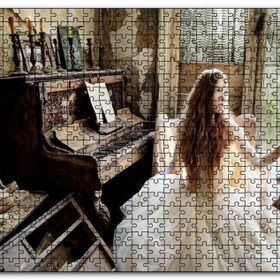 Cakapuzzle Terkedilmiş Ev Piyano ve Beyaz Elbiseli Kız Mdf 120 Parça Puzzle
