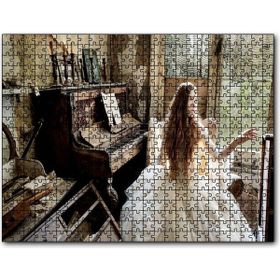 Cakapuzzle Terkedilmiş Ev Piyano ve Beyaz Elbiseli Kız Mdf 120 Parça Puzzle