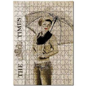 Cakapuzzle Times Gazete Küpüründe Şemsiyeli Kadın Mdf 120 Parça Puzzle