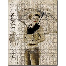 Cakapuzzle Times Gazete Küpüründe Şemsiyeli Kadın Mdf 120 Parça Puzzle