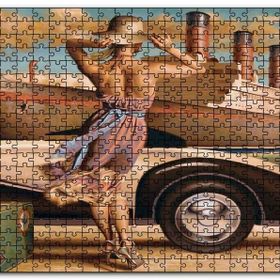 Cakapuzzle Titanik Eski Araba Yeşil Bavuluyla Genç Kadın Mdf 1000 Parça Puzzle