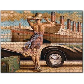 Cakapuzzle Titanik Eski Araba Yeşil Bavuluyla Genç Kadın Mdf 500 Parça Puzzle