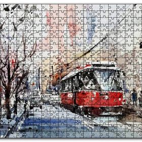 Cakapuzzle Toronto Sokaklarında Tramvay Araçlar ve Yayalar Mdf 1000 Parça Puzzle