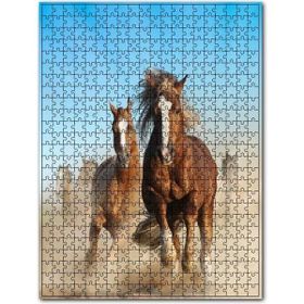 Cakapuzzle Tozlu Zeminde Koşan Kahve Rengi Atlar Görseli 255 Parça Puzzle
