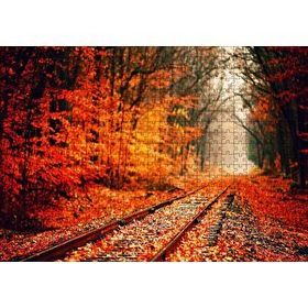 Cakapuzzle Tren Yolu Orman Bir Sonbahar Resmi 120 Parça Ahşap Puzzle
