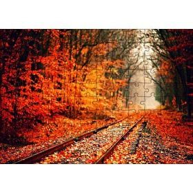 Cakapuzzle Tren Yolu Orman Bir Sonbahar Resmi Mdf 120 Parça Puzzle