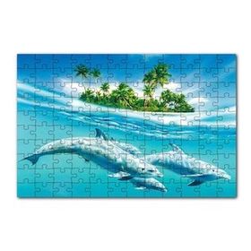 Cakapuzzle Tropik Ada ve Berrak Sulardaki Yunuslar 120 Parça Ahşap Puzzle