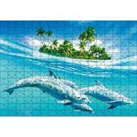 Cakapuzzle Tropik Ada ve Berrak Sulardaki Yunuslar 120 Parça Ahşap Puzzle