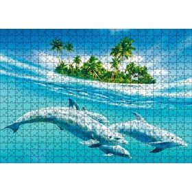 Cakapuzzle Tropik Ada ve Berrak Sulardaki Yunuslar 120 Parça Ahşap Puzzle