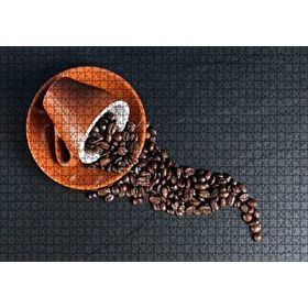 Cakapuzzle Turuncu Fincan ve Kahve Çekirdekleri 120 Parça Ahşap Puzzle